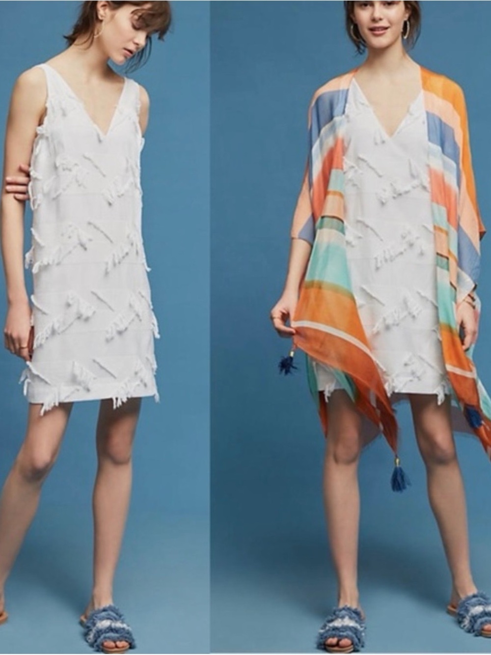 Anthropologie Mauve White Fringework Shift Dress